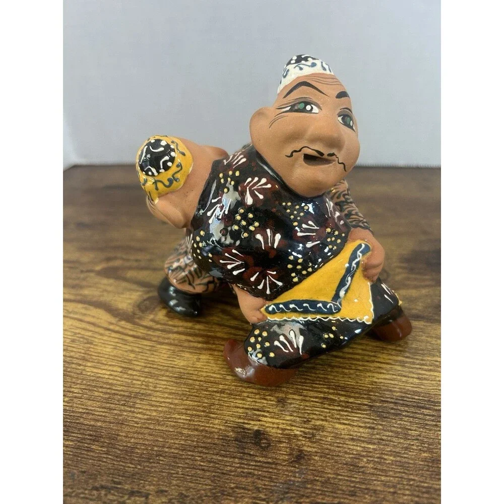 Vtg Uzbek Wrestlers Ceramic Figurine Soviet Folk Art Statue Decor Terra Cotta